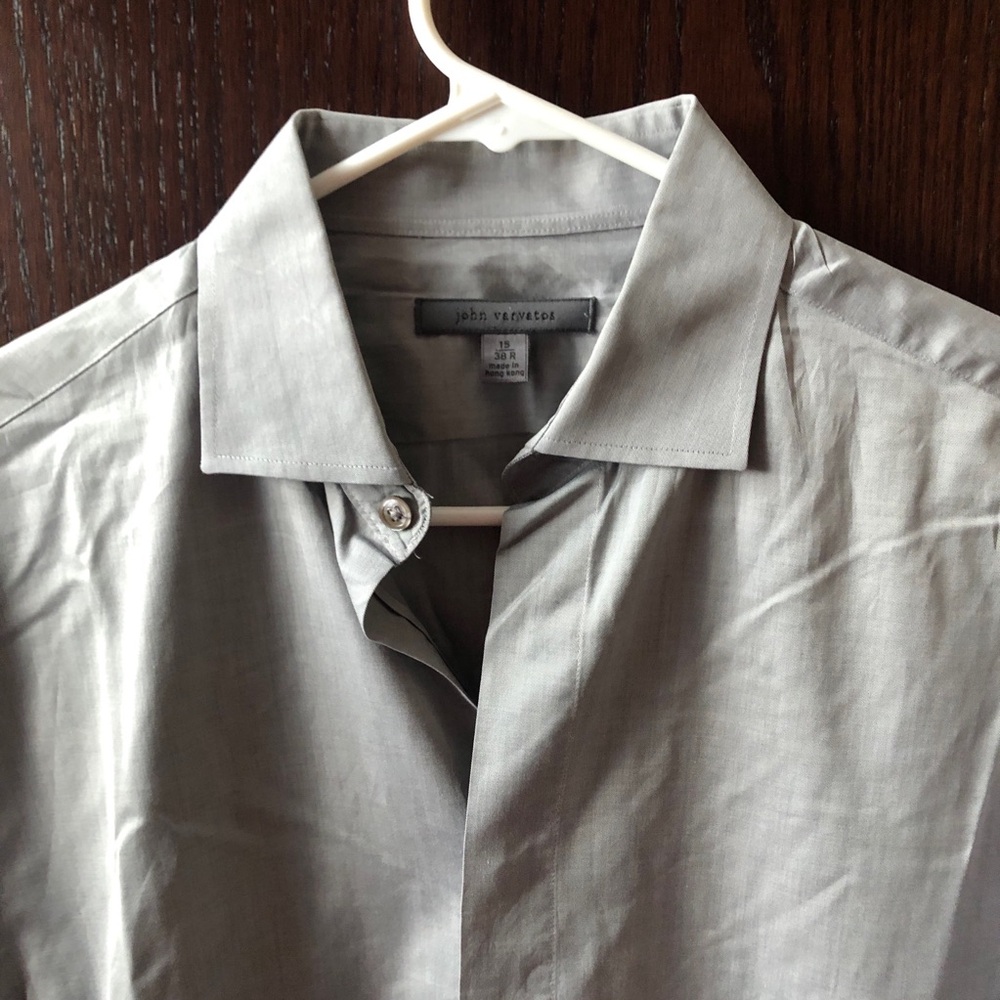 John Varvatos Shirt Mens 15 38R Gray Slim Fit Long Sleeve Button